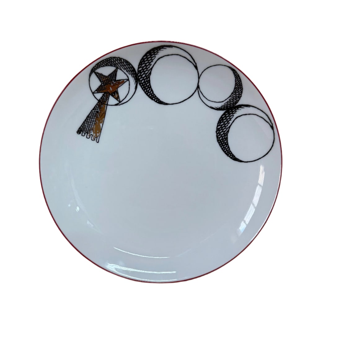 Richard Ginori Comet Dessert Plate Set of 12: Material : Porcelain Designer : Richard Ginori Measurements : D: 8'' Marked: : Richard Ginori Italy. Condition: : New, store sample. Additional: With box.