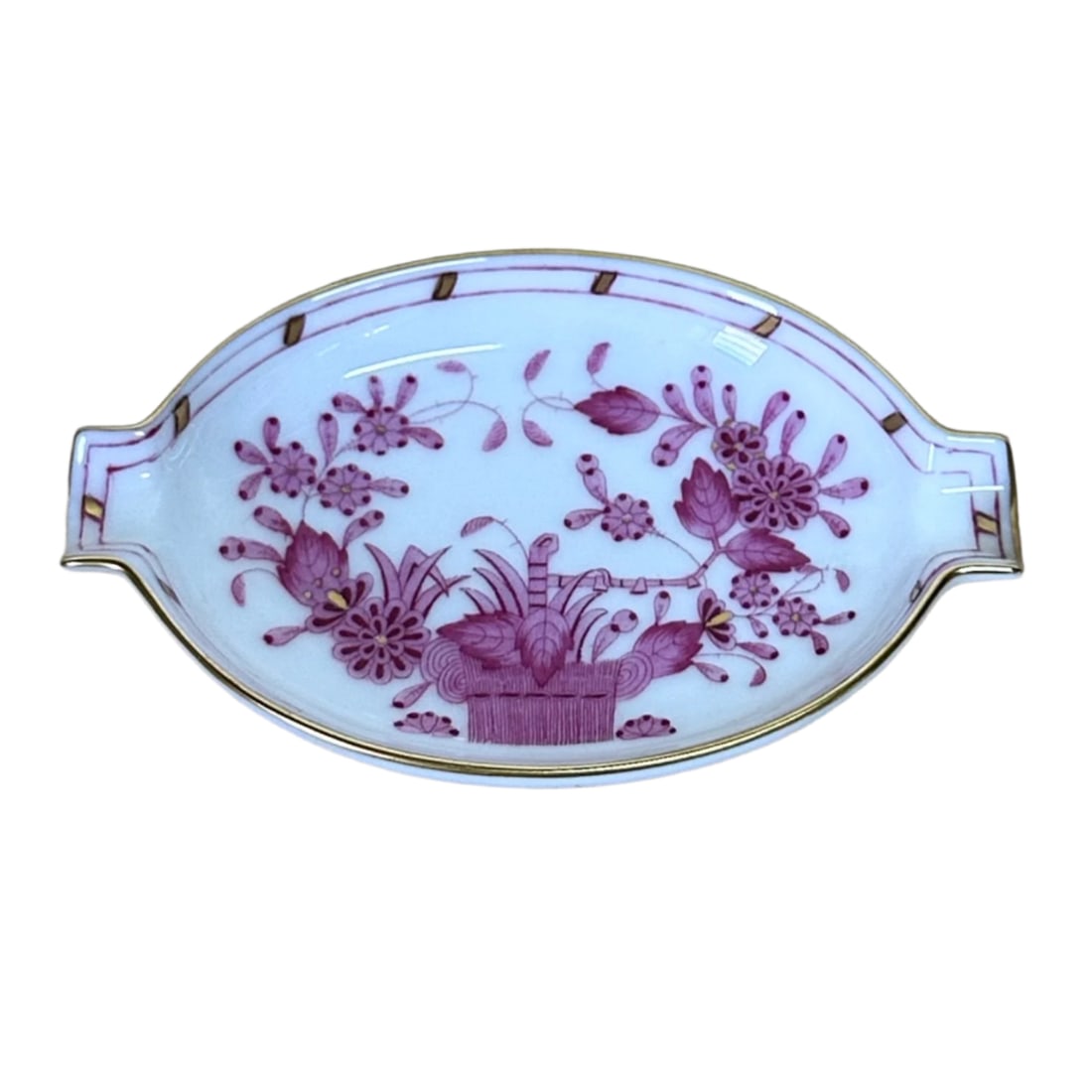 Herend Hungary Indian Basket Raspberry Miniature Small Oval Ashtray Pin Tray Dish Set of 6 7785 P (1 of 3)