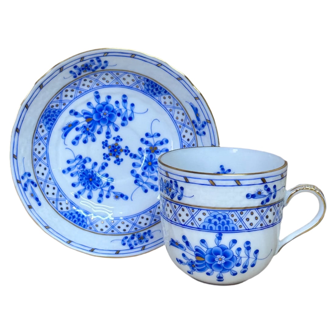 8pc Herend Waldstein Blue Flat Demitasse Cup & Saucer Set for 4 (1 of 5)