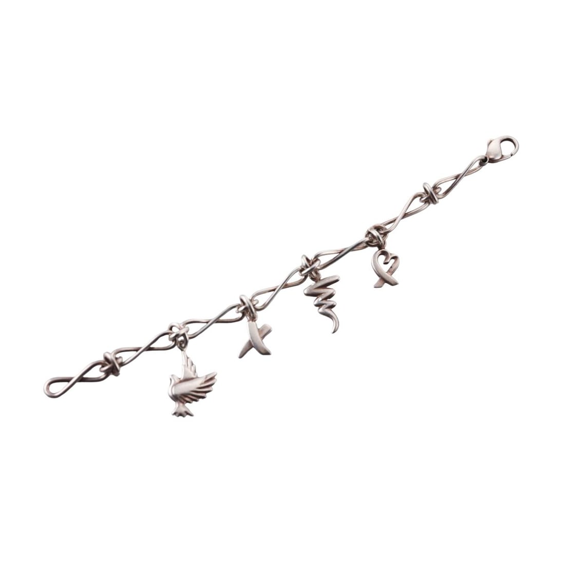 Tiffany & Co Paloma Picasso Sterling Silver Multi Charm Bracelet: Metal : Sterling Silver Designer : Tiffany & Co Paloma Picasso Gemstone : None Measurements : Bracelet is 7.75" long. With 4 charms - not detachable Marked: : Tiffany & Co, Paloma Pic