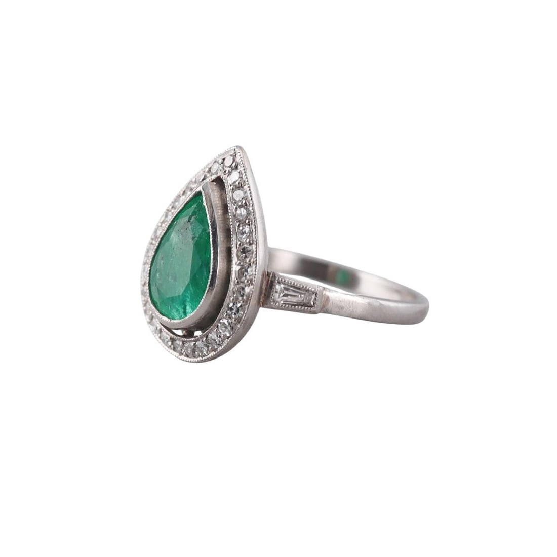 Platinum Emerald Diamond Ring - 2