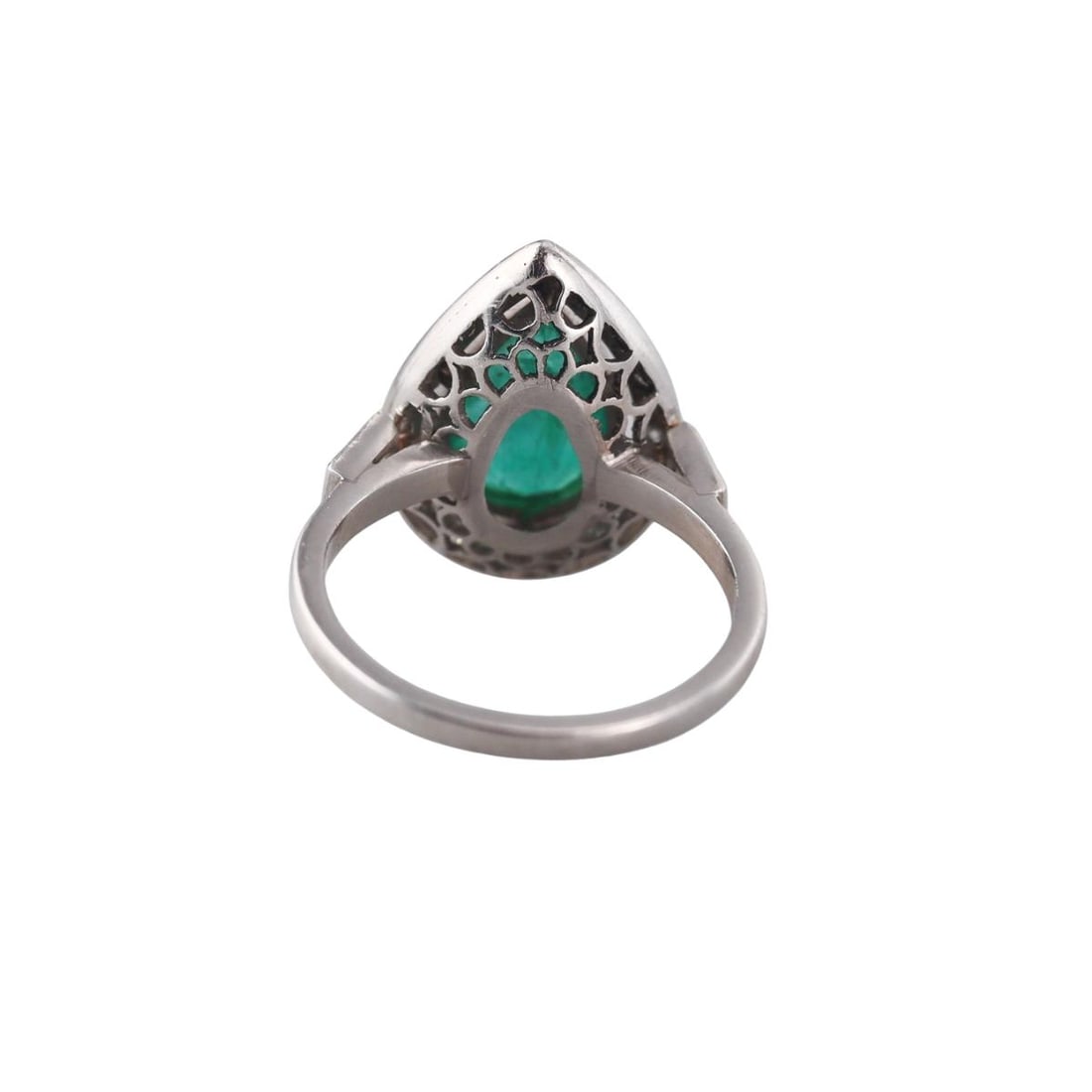 Platinum Emerald Diamond Ring - 4