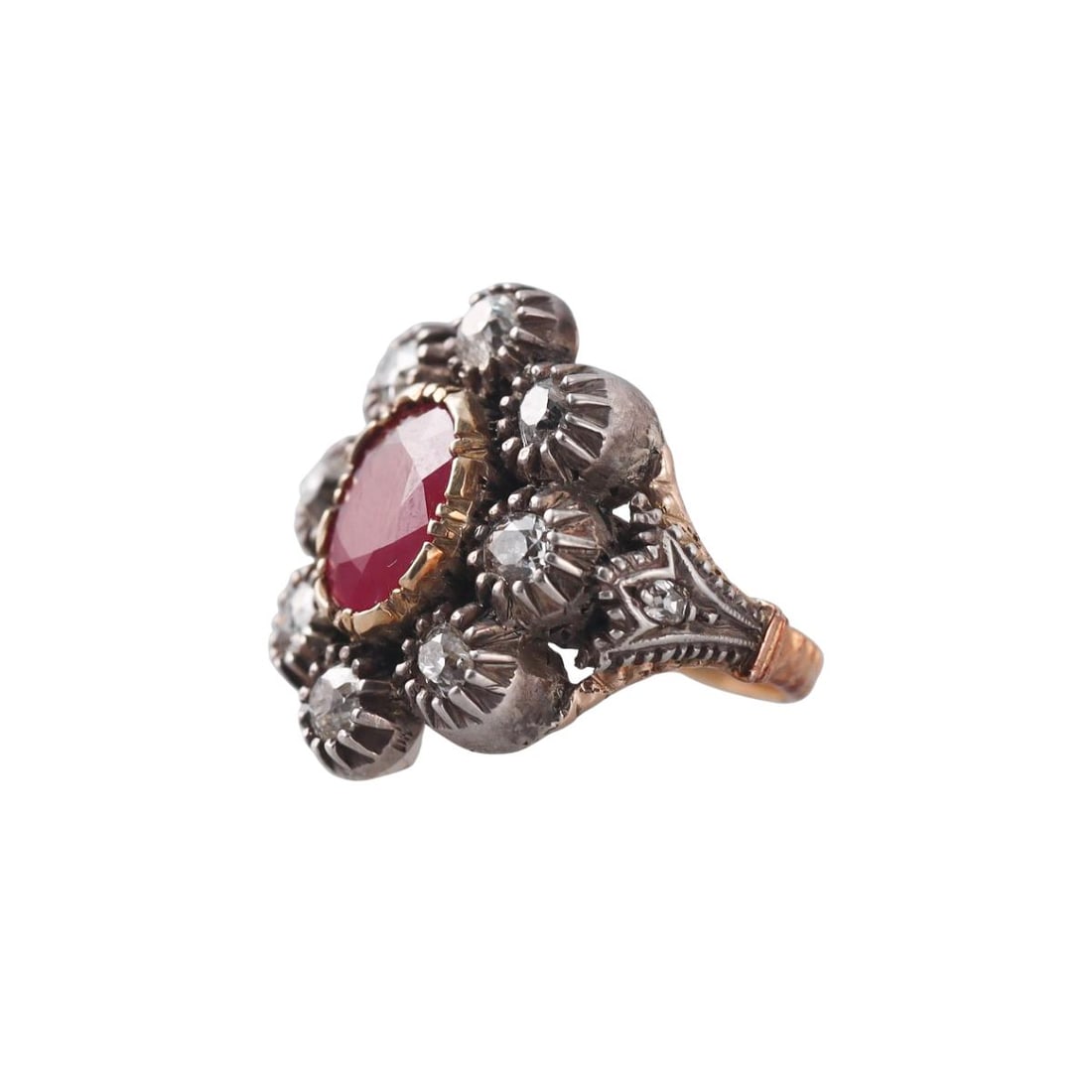 18K Gold Silver Diamond Ruby Ring - 2