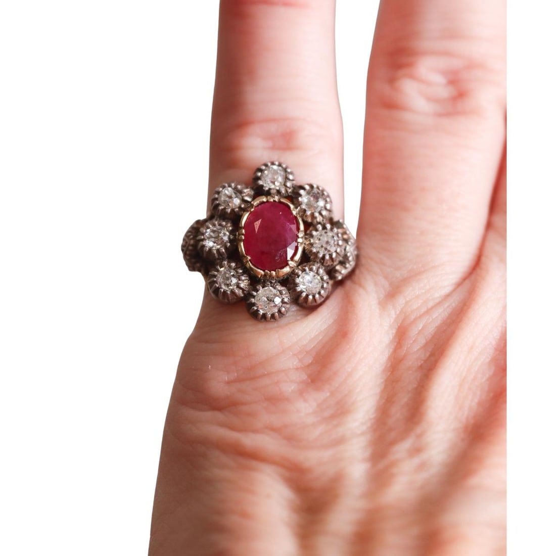 18K Gold Silver Diamond Ruby Ring - 4