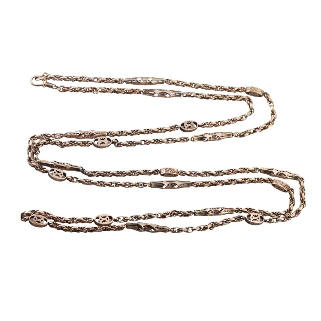 Antique English 9k Gold Fob Long Chain Necklace: Metal : 9k Yellow Gold Designer : Not Signed Gemstone : None Measurements : Chain is 55.5" long. Marked: : Tested 9k. Weight: : 51.9 grams Condition: : Ex