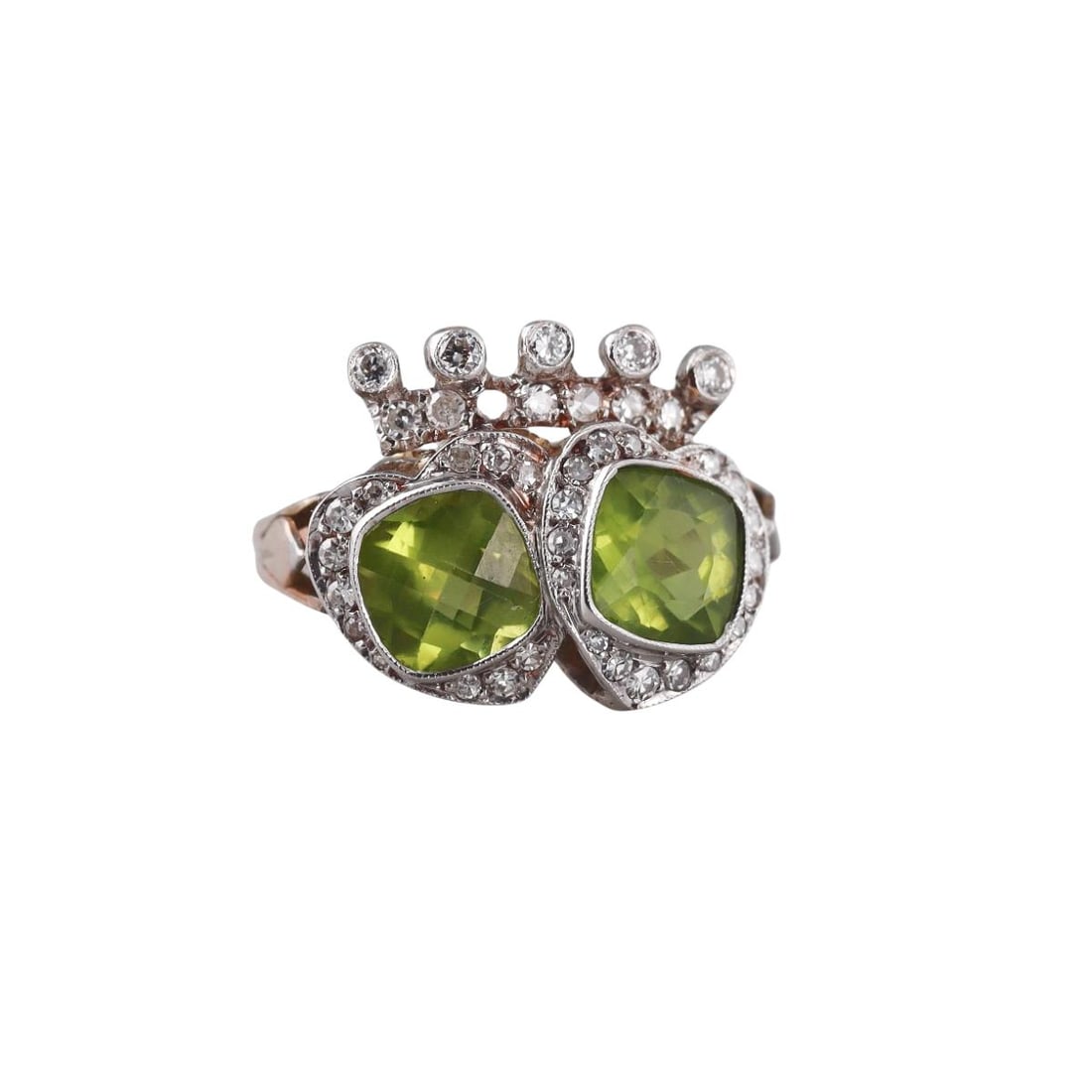14K Gold Diamond Peridot Crown Heart Ring (1 of 4)