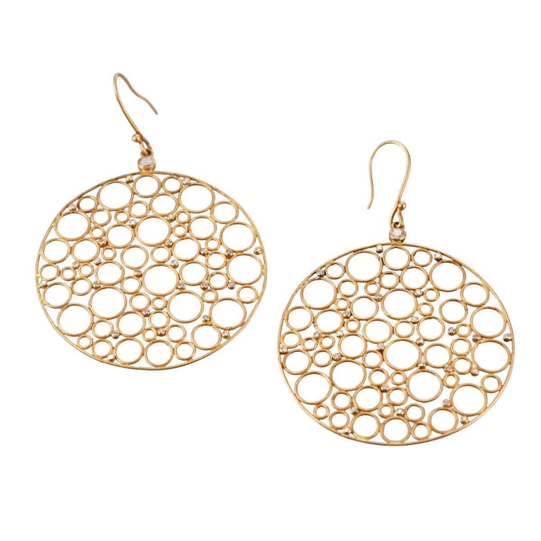 Diamond 20k Gold Open Circle Drop Earrings: Metal : 20k Yellow Gold Designer : Not Signed Gemstone : Diamonds approx. 0.42ctw Measurements : Earrings are 3.25" long with wires, circles are 2 3/16" in diameter. Marked: : Tested 20k