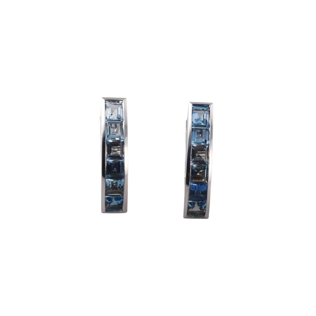 Garrard 18K Gold Blue Topaz Earrings: Metal : 18K White Gold Designer : Garrard Gemstone : Blue Topaz Measurements : Earrings are 23mm x 5.5mm wide Marked: : Maker's Stamp, 750, USA Weight: : 11 grams