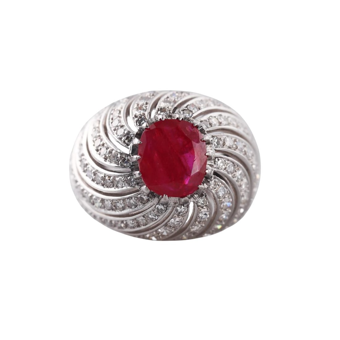 Platinum Diamond Ruby Dome Ring (1 of 4)