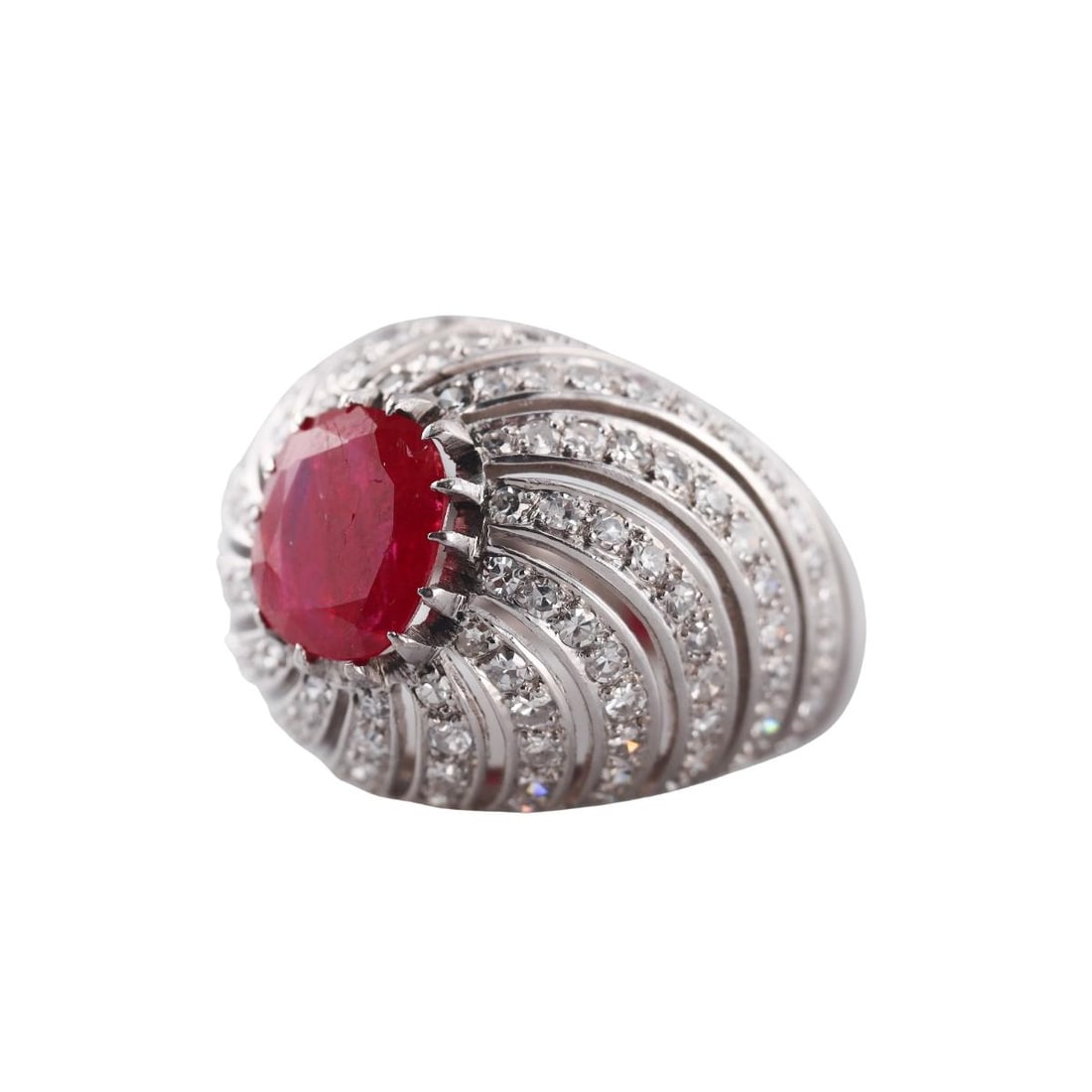 Platinum Diamond Ruby Dome Ring - 2