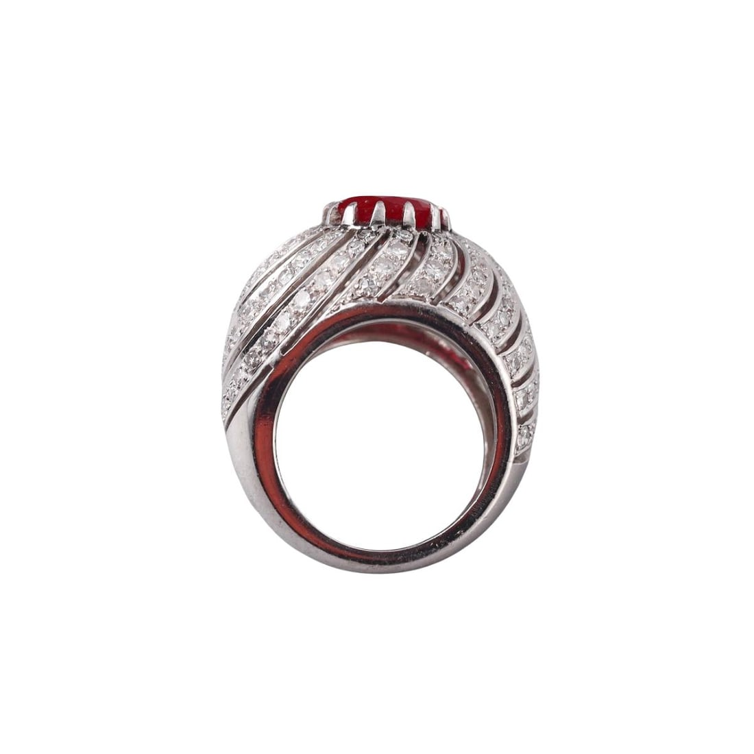 Platinum Diamond Ruby Dome Ring - 4