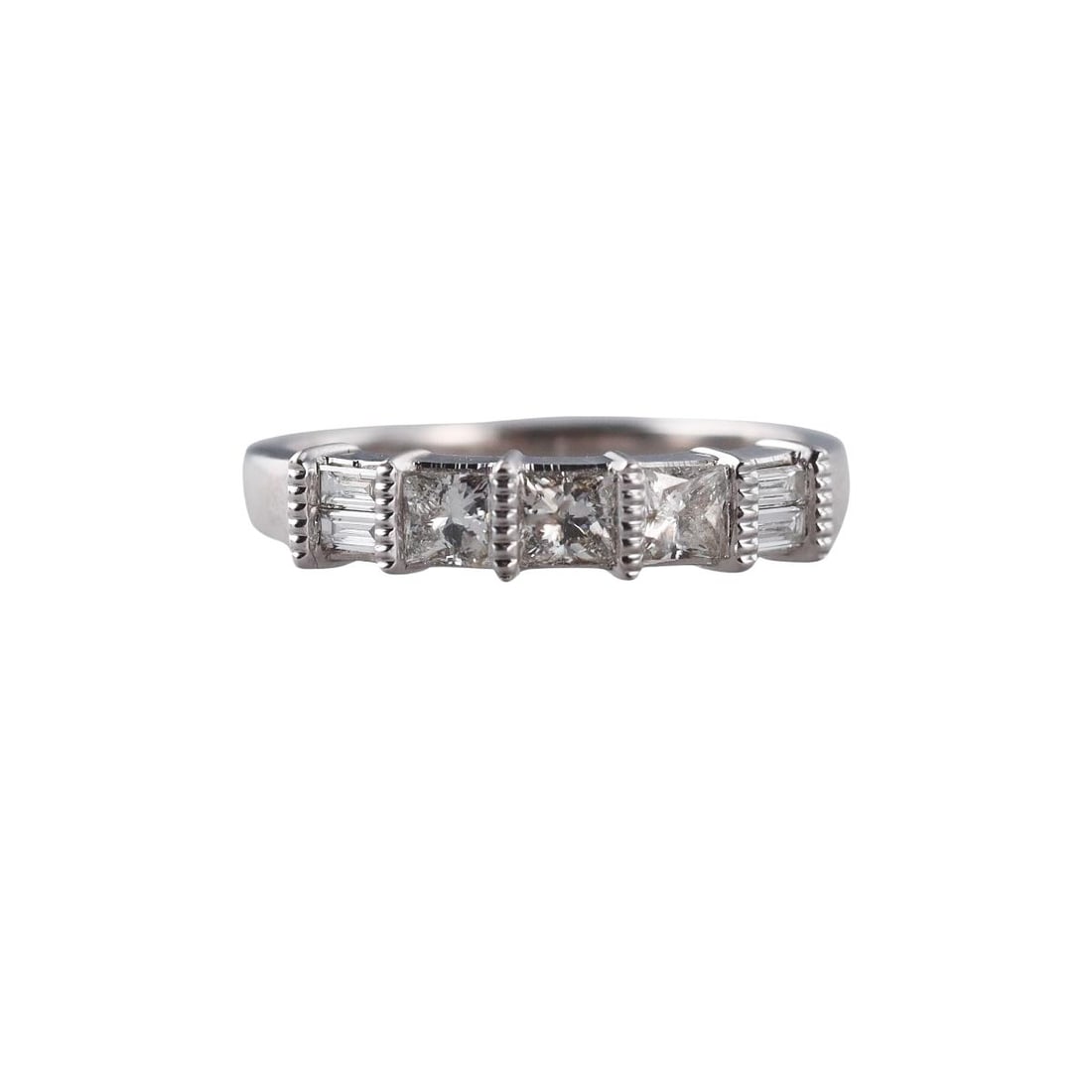 14k Gold Diamond Half Band Ring: Metal : 14k White Gold Designer : Not Signed Gemstone : Diamonds approx. 0.40ctw. Measurements : Ring size 6.25, width 3.5mm. Marked: : 14k. Weight: : 3.1 grams