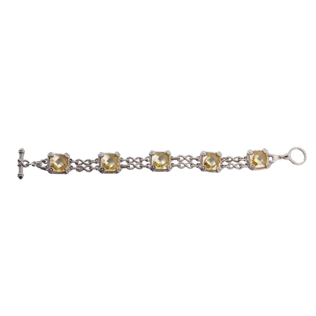 Judith Ripka Sterling Silver Canary Crystal Bracelet: Metal : Sterling Silver Designer : Judith Ripka Gemstone : Yellow Canary Crystal Measurements : Bracelet is 8" long and 15mm wide Marked: : JR, 925 Weight: : 39.2 grams