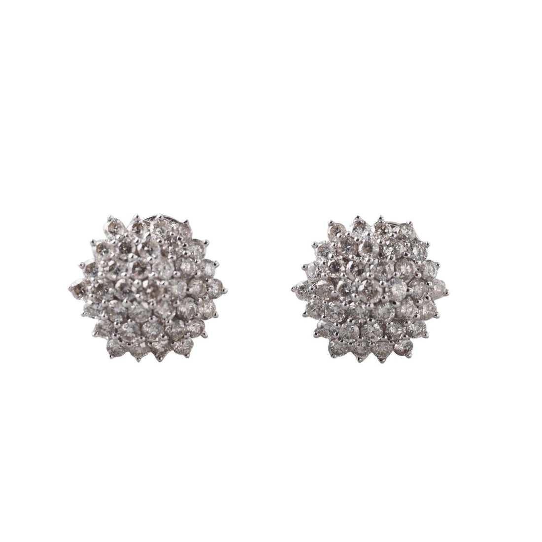 18k Gold 6ctw Diamond Cluster Earrings: Metal : 18k White Gold Designer : Not Signed Gemstone : Diamonds 6ctw. Measurements : Earrings are 20mm in diameter. Marked: : D3.00 (each earring) , 18k 750. Weight: :