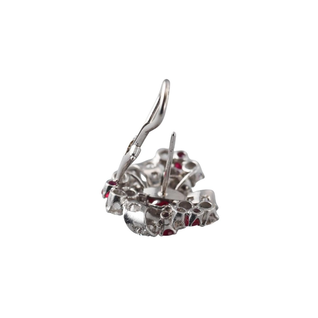 Platinum Diamond Ruby Cluster Earrings - 4