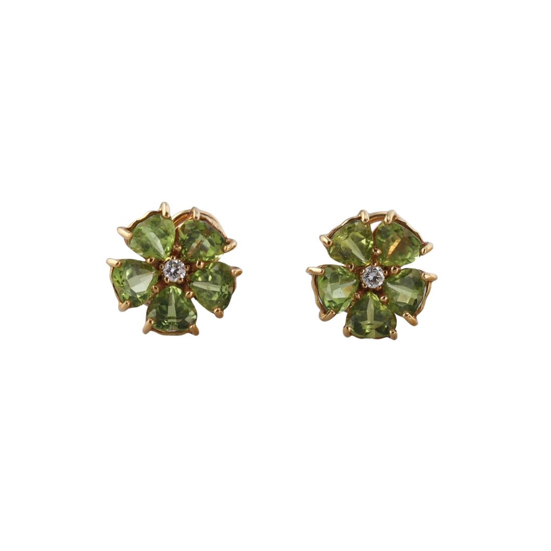 Italian 18k Gold Peridot Diamond Flower Earrings: Metal : 18k Yellow Gold Designer : Not Signed Gemstone : Diamonds approx. 0.10ctw, Peridot Measurements : Earrings are 16mm in diameter. Marked: : Italian mark, 750. Weight: <