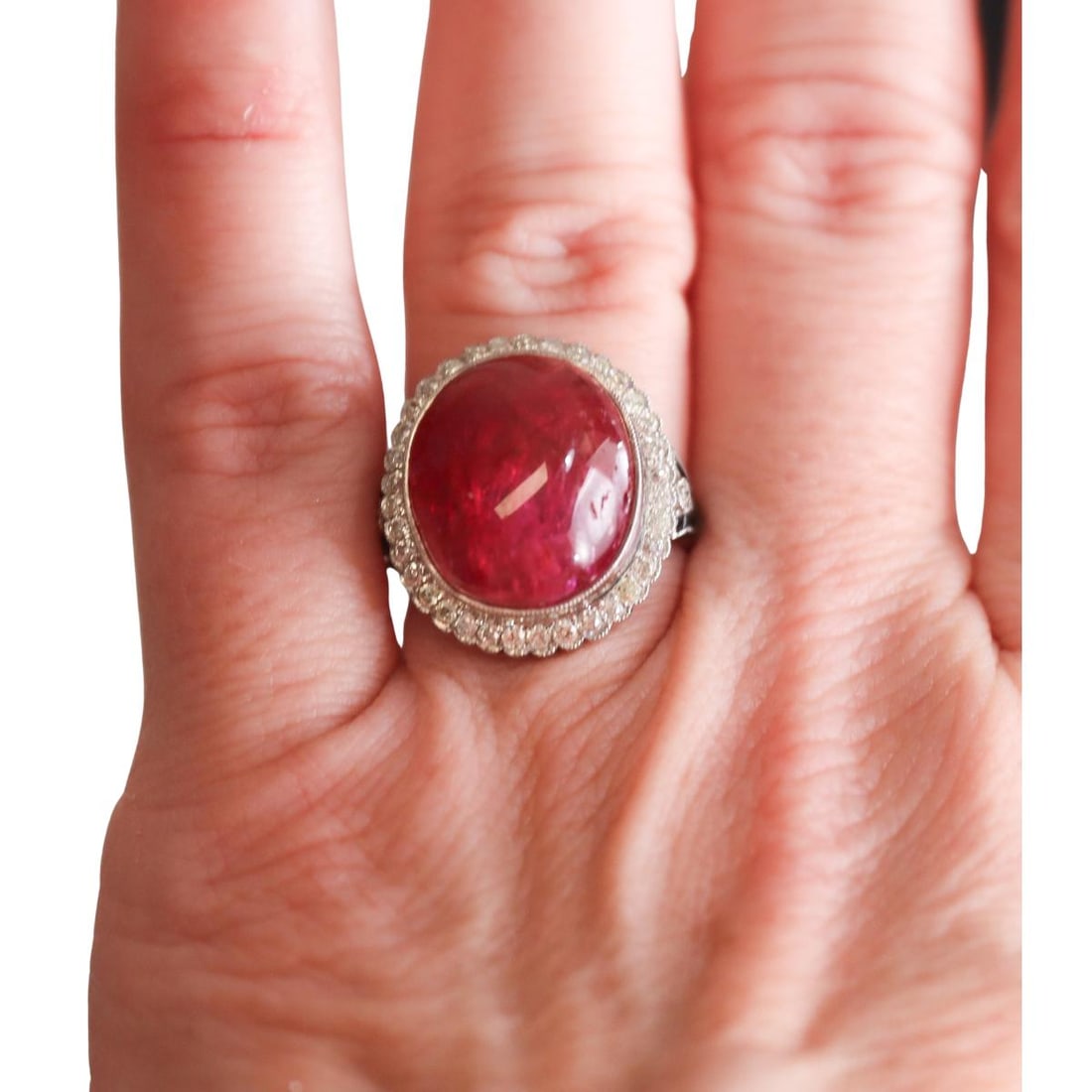 Platinum 12ct Ruby Diamond Cocktail Ring - 4