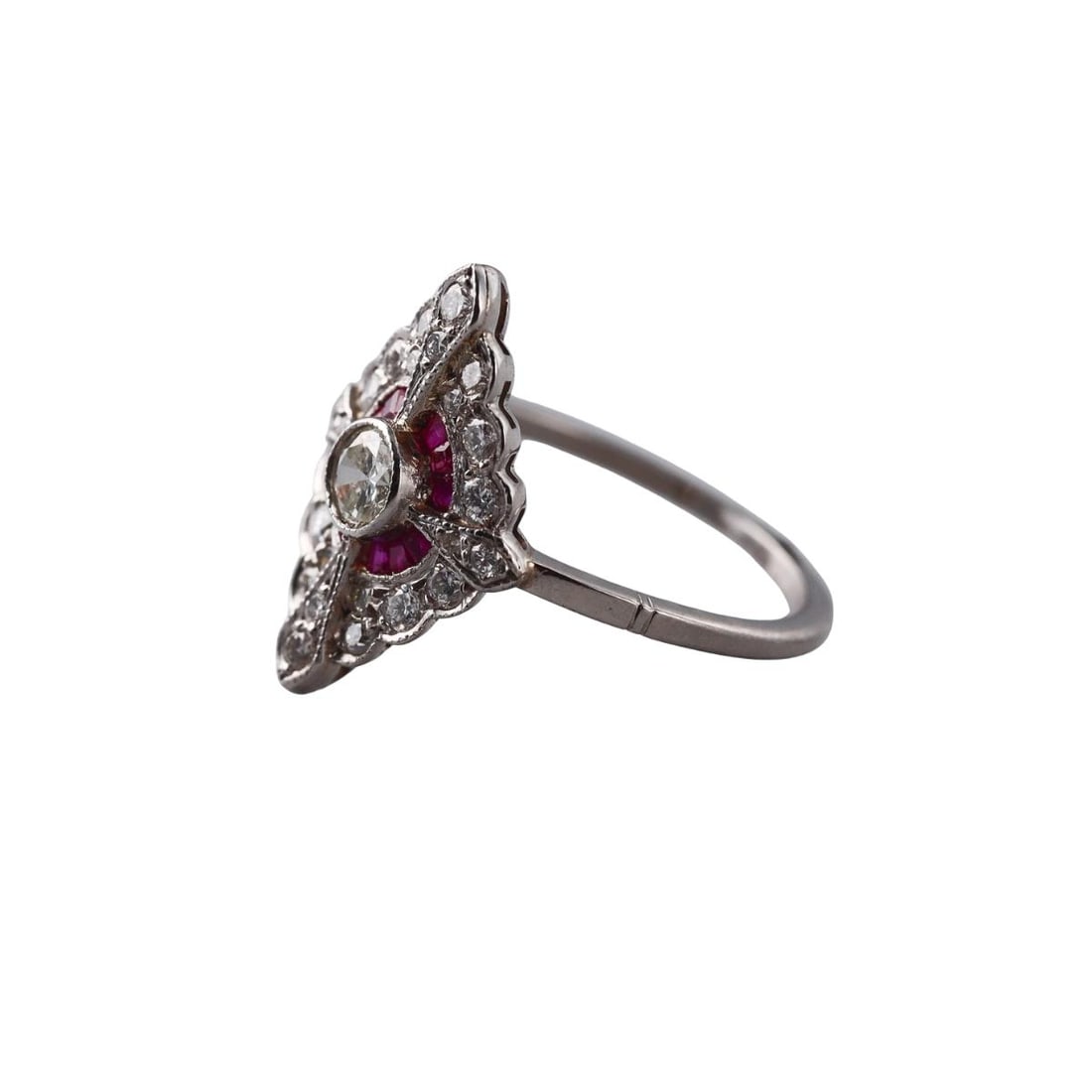 Platinum Diamond Ruby Ring - 2