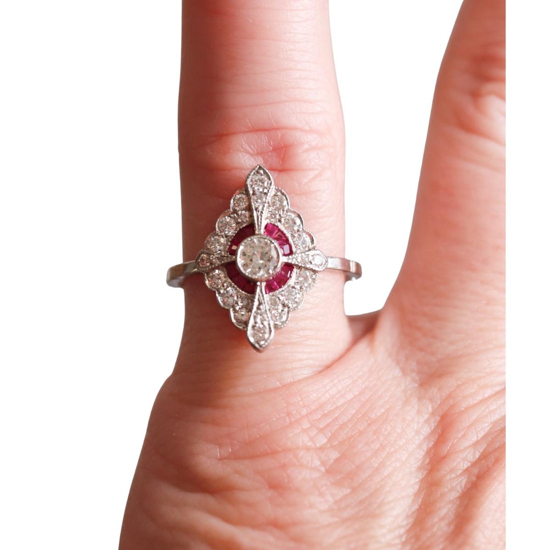 Platinum Diamond Ruby Ring - 4