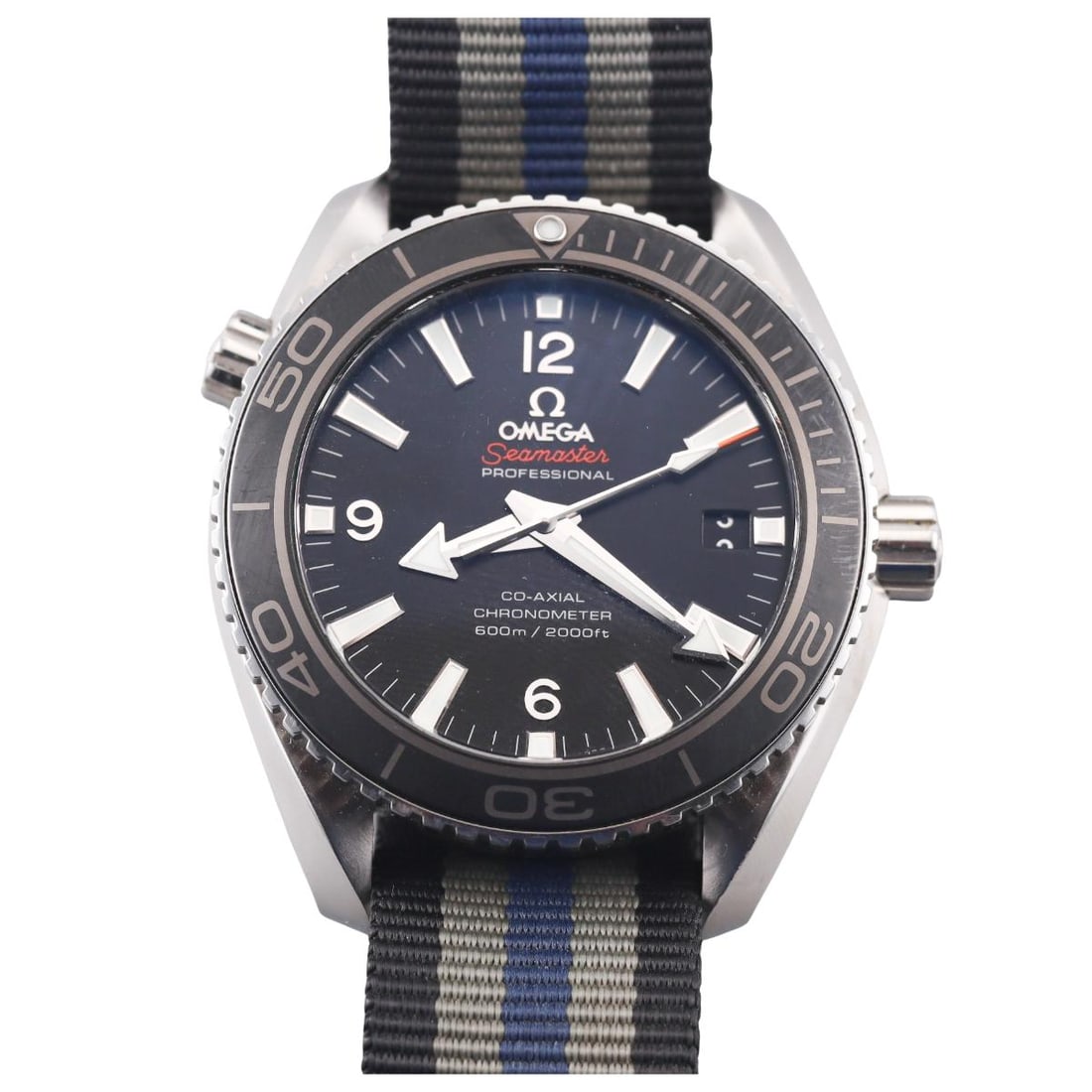 Omega Seamaster Planet Ocean 600M Chronometer Automatic Watch 232.30.46.21.01.001: Metal : Stainless Steel Designer : Omega Movement : Automatic - working order. Measurements : Case 45.5mm, on an aftermarket nato band. Reference/Model: : Seamaster Planet Ocean. Ref. 23