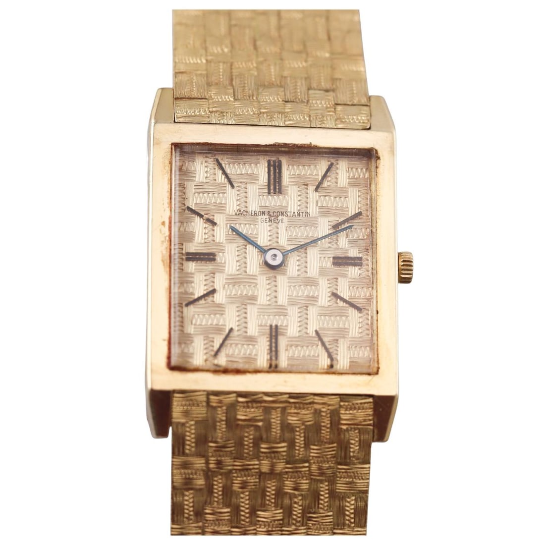 Vacheron Constantin 18k Gold Basket Weave 1970s Watch 6791: Metal : 18k Yellow Gold Designer : Vacheron Constantin Movement : Manual wind - working order. Measurements : Case 22mm x 25mm, bracelet is 7" long. Reference/Model: : Ref. 6791.