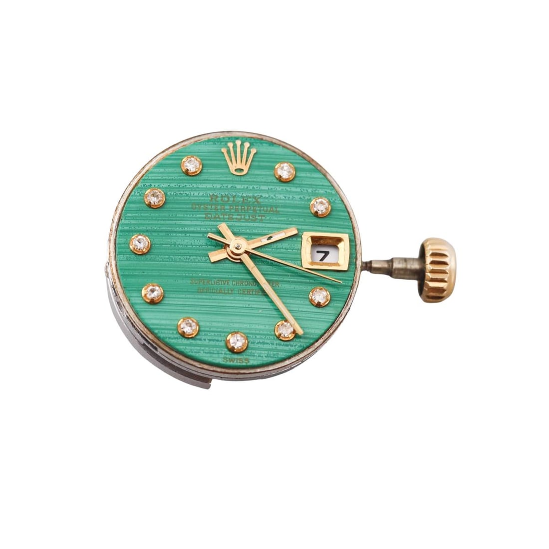 Rolex Datejust 2135 Automatic Movement & Malachite Diamond Watch Dial: Designer : Rolex Movement : Automatic - working order, 2135. Measurements : Dial is 20mm, with crystal 21mm. Reference/Model: : Datejust Functions : Hours, Minutes, Seconds, Date.