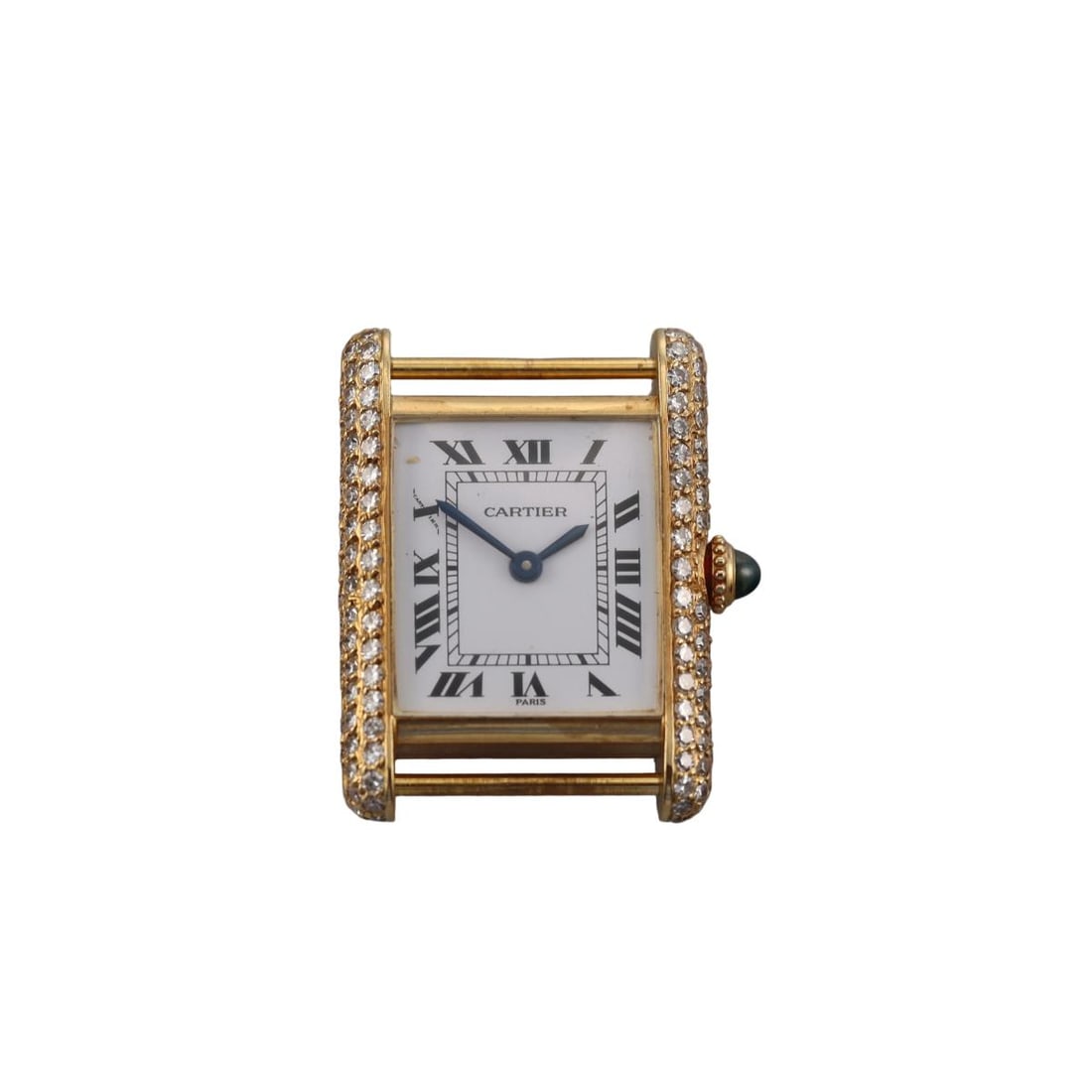 1970s Vintage Cartier Tank Paris 18k Gold Diamond Watch 78087: Metal : 18k Yellow Gold Designer : Cartier Movement : Manual Wind - working order. Measurements : Case 21mm x 27mm, no band. Reference/Model: : Tank Paris 78087 16439. Functio