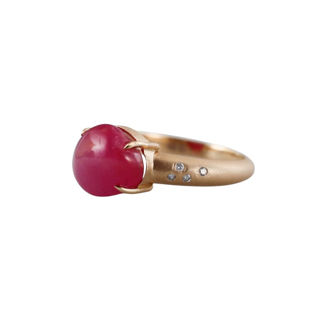 18K Gold Ruby Cabochon Diamond Ring - 2