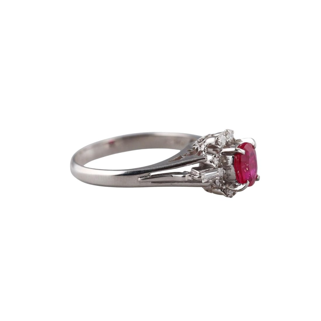 Platinum Diamond Ruby Engagement Ring - 2