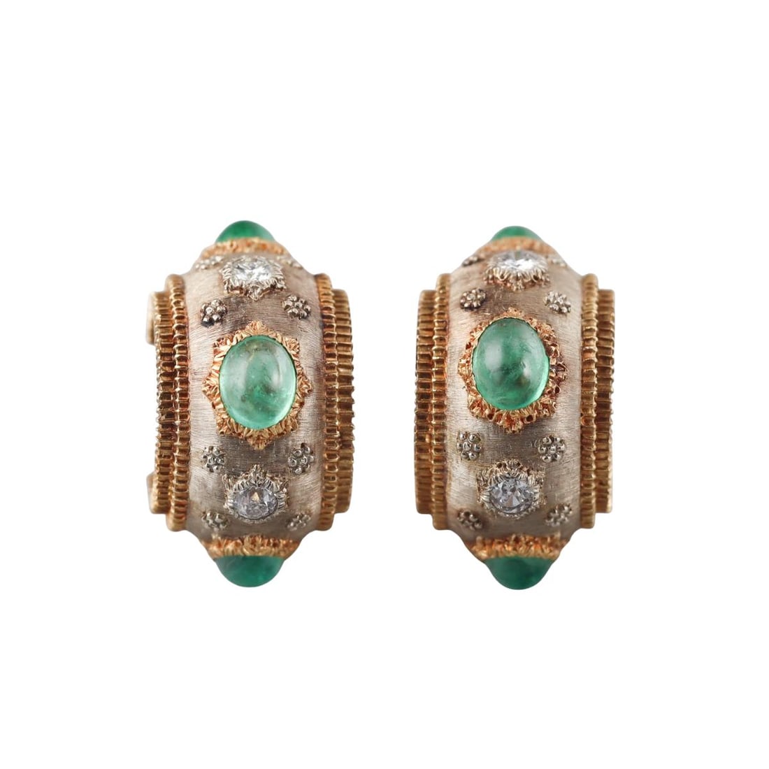 Buccellati 18k Gold Emerald Diamond Hoop Earrings (1 of 4)
