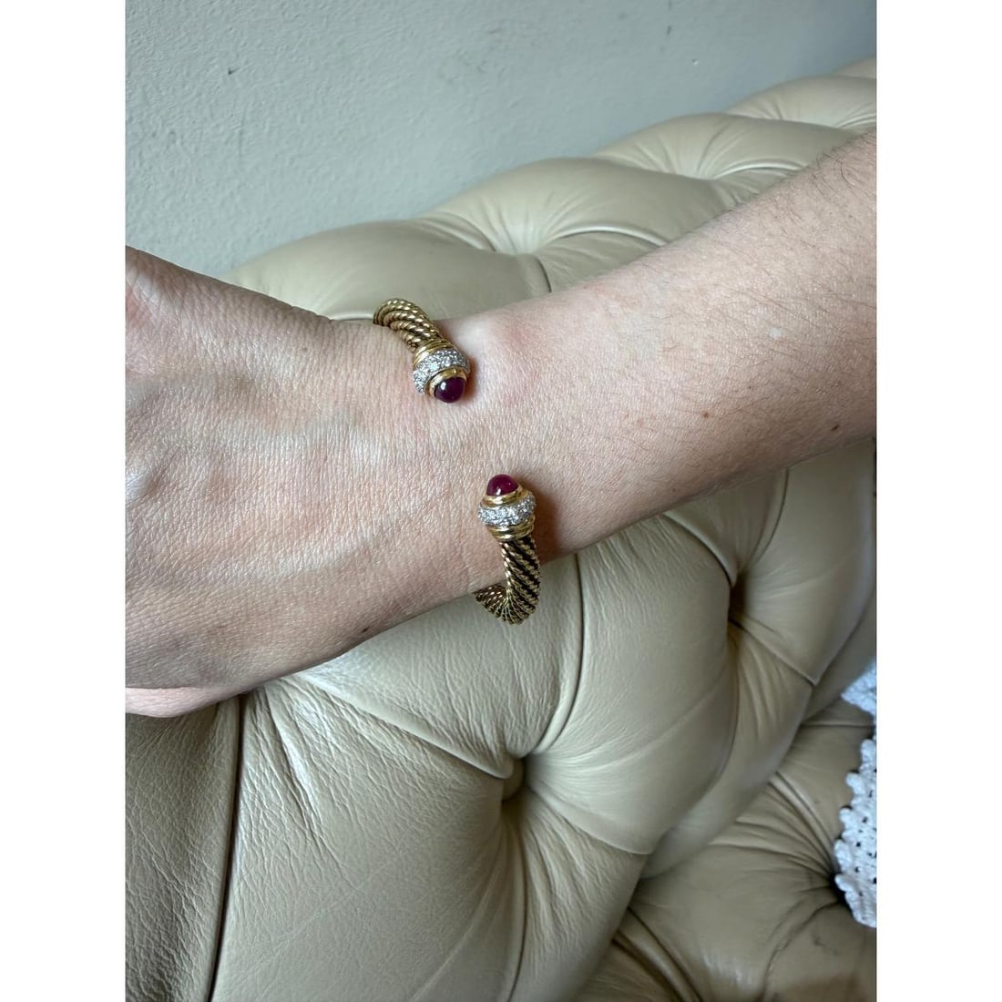 14k Gold Diamond Ruby Cuff Bracelet - 4
