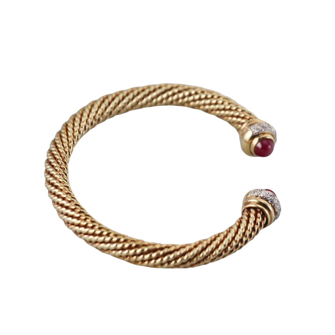 14k Gold Diamond Ruby Cuff Bracelet - 2