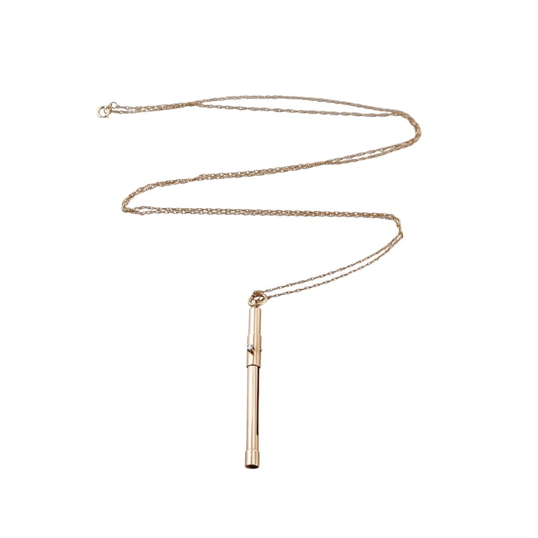 14k Gold Diamond Toothpick Pendant Necklace: Metal : 14k Yellow Gold Designer : Not Signed Gemstone : Diamond Measurements : Necklace is 27.5" long, pendant is 53mm long. Marked: : 14kt. Weight: : 4.8 grams