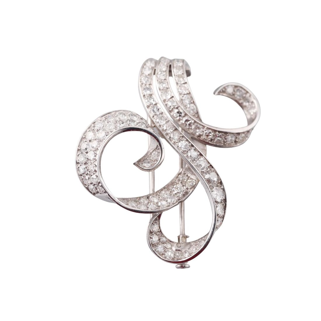 Mid Century 18k Gold 2.80ctw Diamond Brooch Pin: Metal : 18k White Gold Designer : Not Signed Gemstone : Diamonds approx. 2.80ctw Measurements : Brooch is 43mm x 40mm. Marked: : Tested 18k. Weight: : 13.6 grams