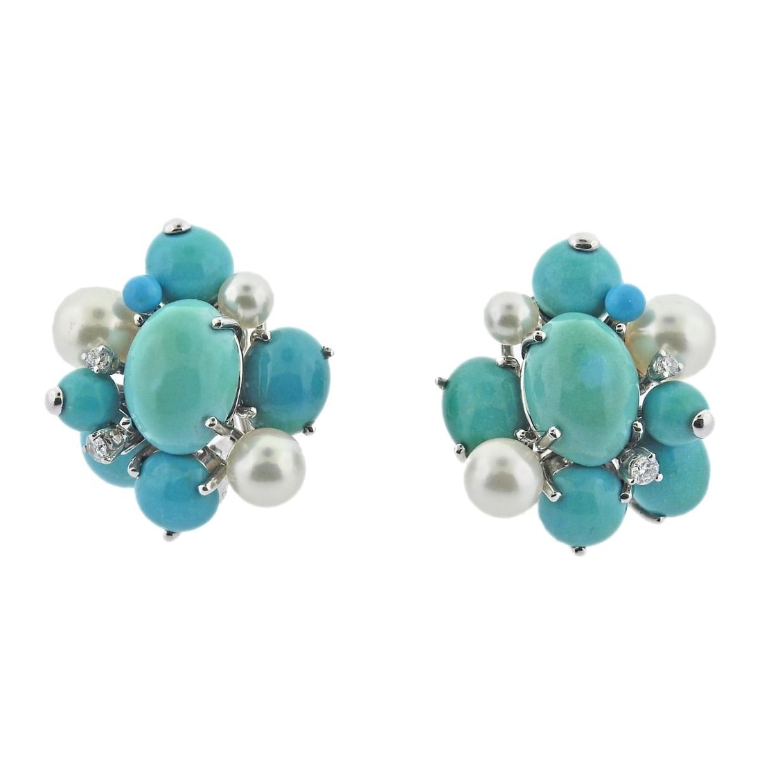 Seaman Schepps Diamond Turquoise Pearl Bubble Gold Earrings (1 of 4)