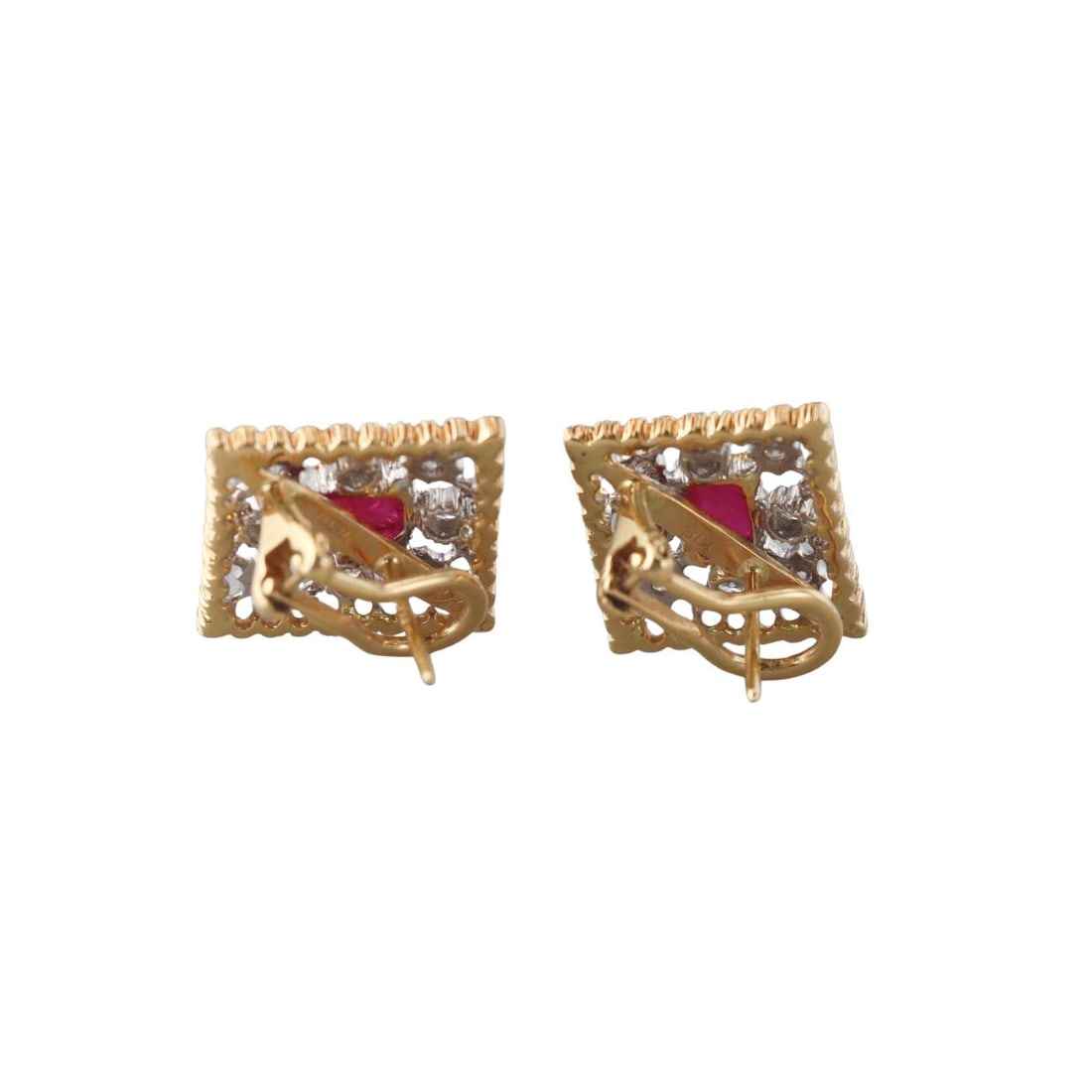 18k Gold Diamond Ruby Openwork Earrings - 2