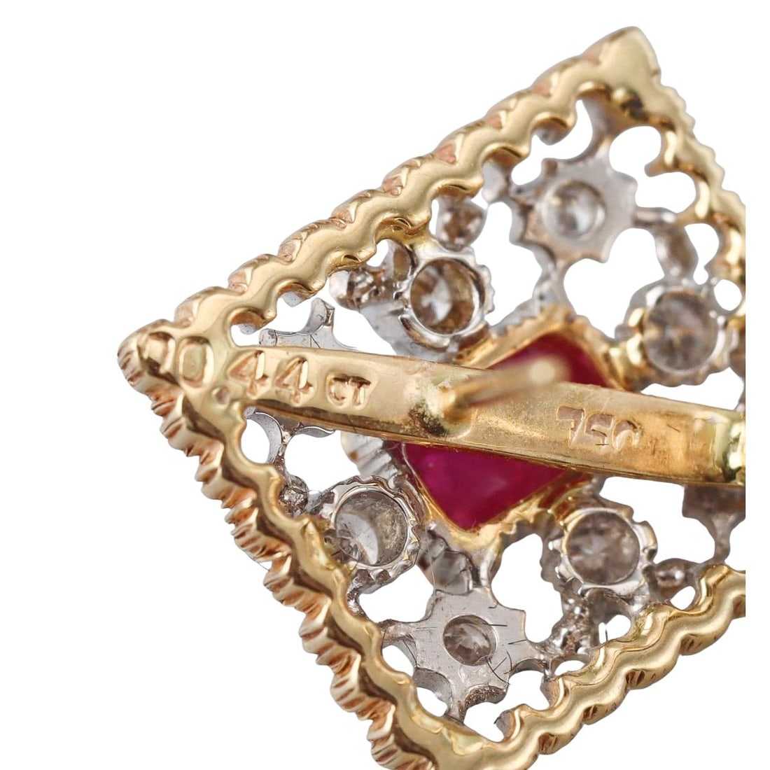 18k Gold Diamond Ruby Openwork Earrings - 3