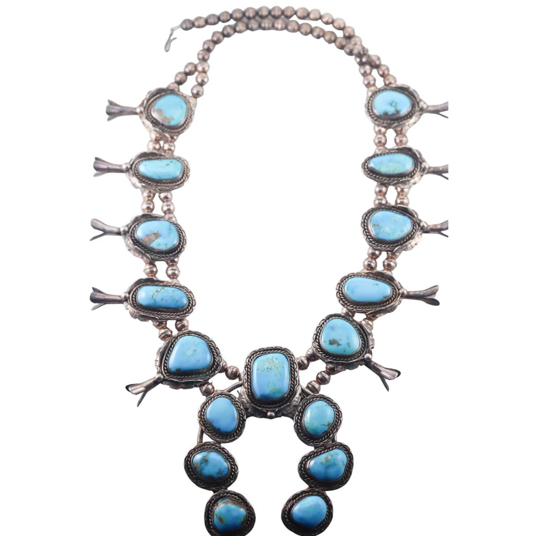 Native American Sterling Silver Turquoise Squash Blossom Necklace (1 of 5)