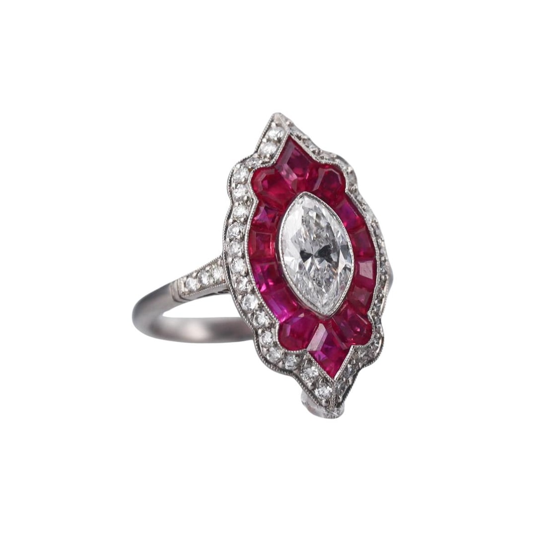 Platinum Diamond Ruby Ring - 2