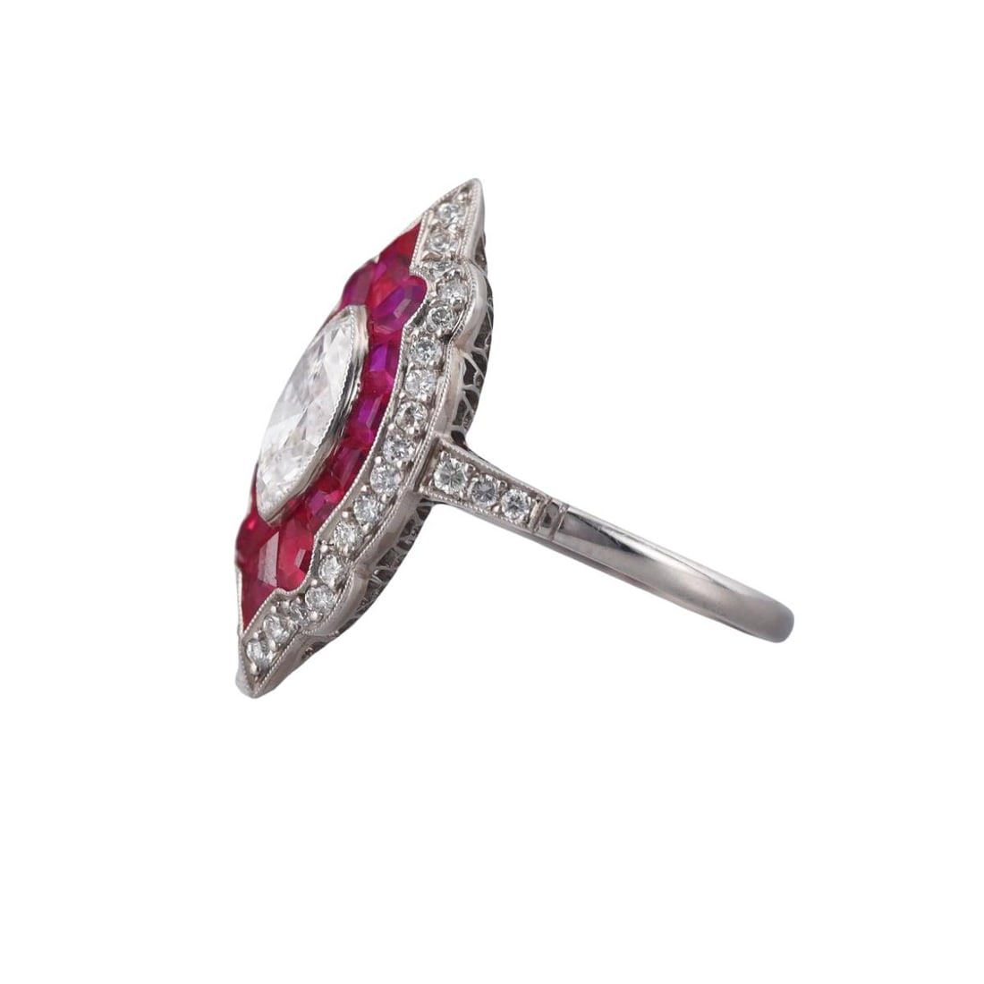 Platinum Diamond Ruby Ring - 3