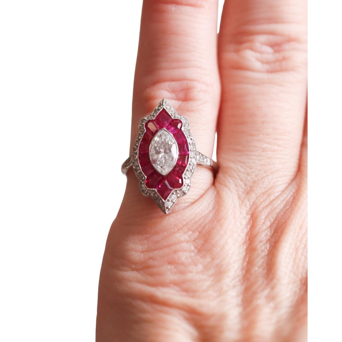 Platinum Diamond Ruby Ring - 4