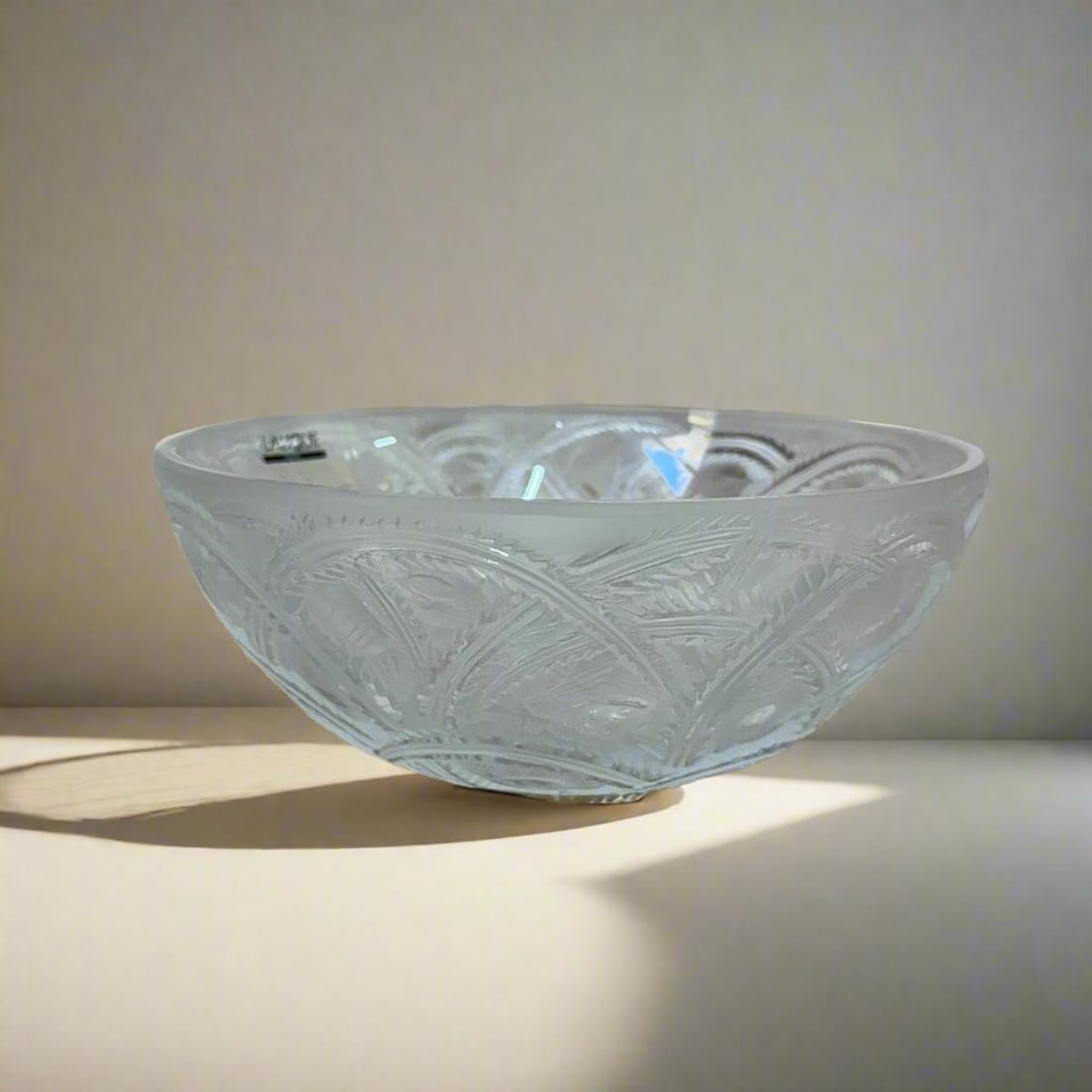 Lalique Crystal Clear and Frosted Glass Finches Bowl 1101600: Material : Crystal Designer : Lalique Measurements : D: 9 3/4'', H: 3.5'' Marked: : Lalique Condition: : New/Store Sample Additional: Box