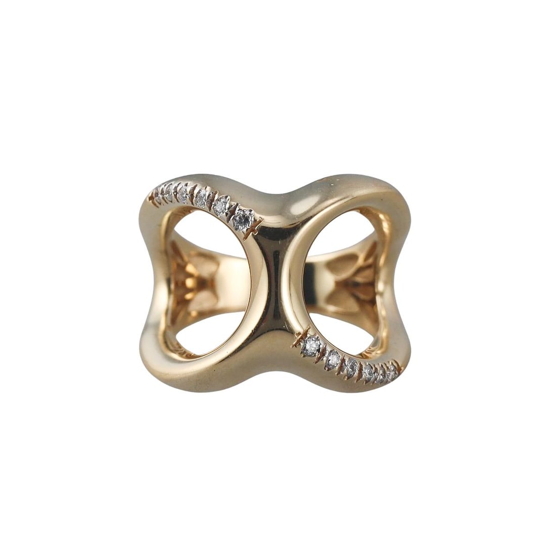 Veneroso 14K Gold Diamond X Ring: Metal : 14K Yellow Gold Designer : Veneroso Gemstone : Diamonds approx. 0.12ctw Measurements : Ring size 7.5. Ring's top 18mm at widest point Marked: : Veneroso, 14Kt, Italy W