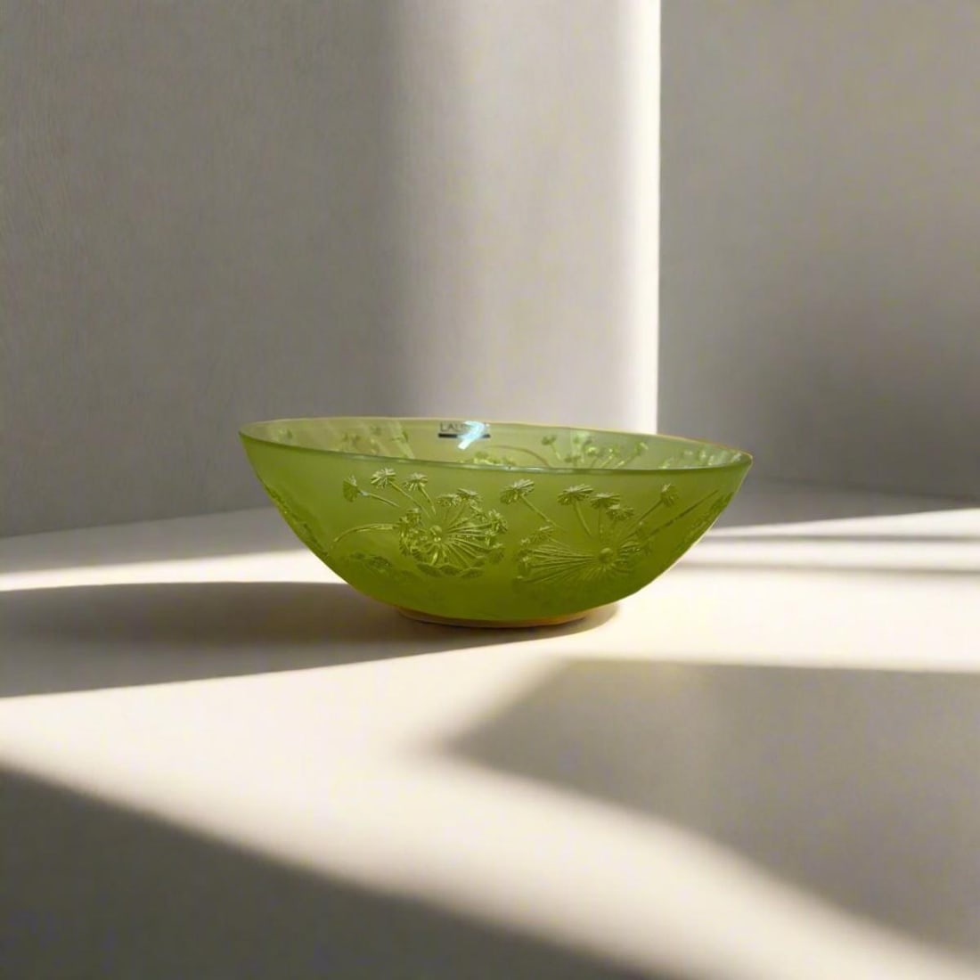 Lalique Crystal Bucolique Anis Bowl 1373320: Material : Crystal Designer : Lalique Measurements : H: 3'' D: 9 3/4'' Marked: : Lalique Condition: : New/Store Sample Additional: Box