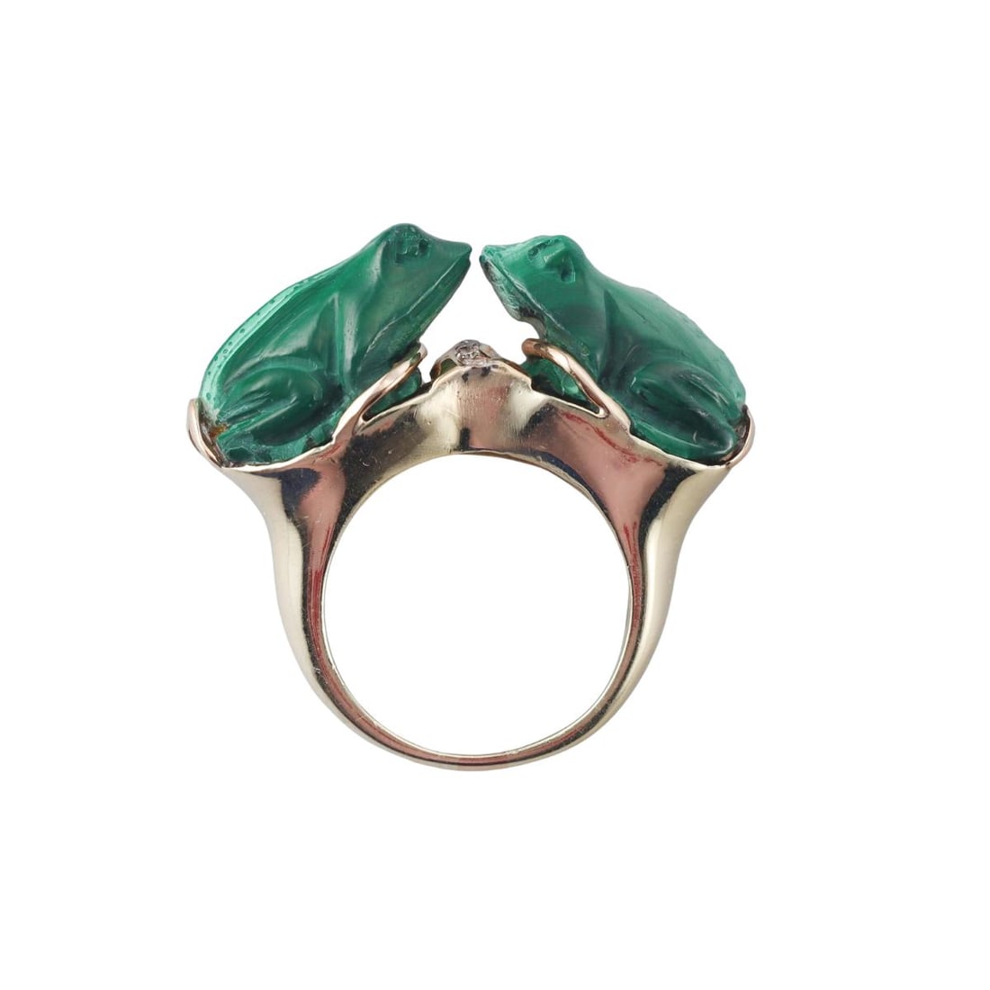 14K Gold Malachite Diamond Frog Ring: Metal : 14K Yellow Gold Designer : Not signed Gemstone : Malachite, Diamonds Measurements : Ring size is 8.25. Top of the ring is 35mm x 18mm Marked: : 14K Weight: : 20.9