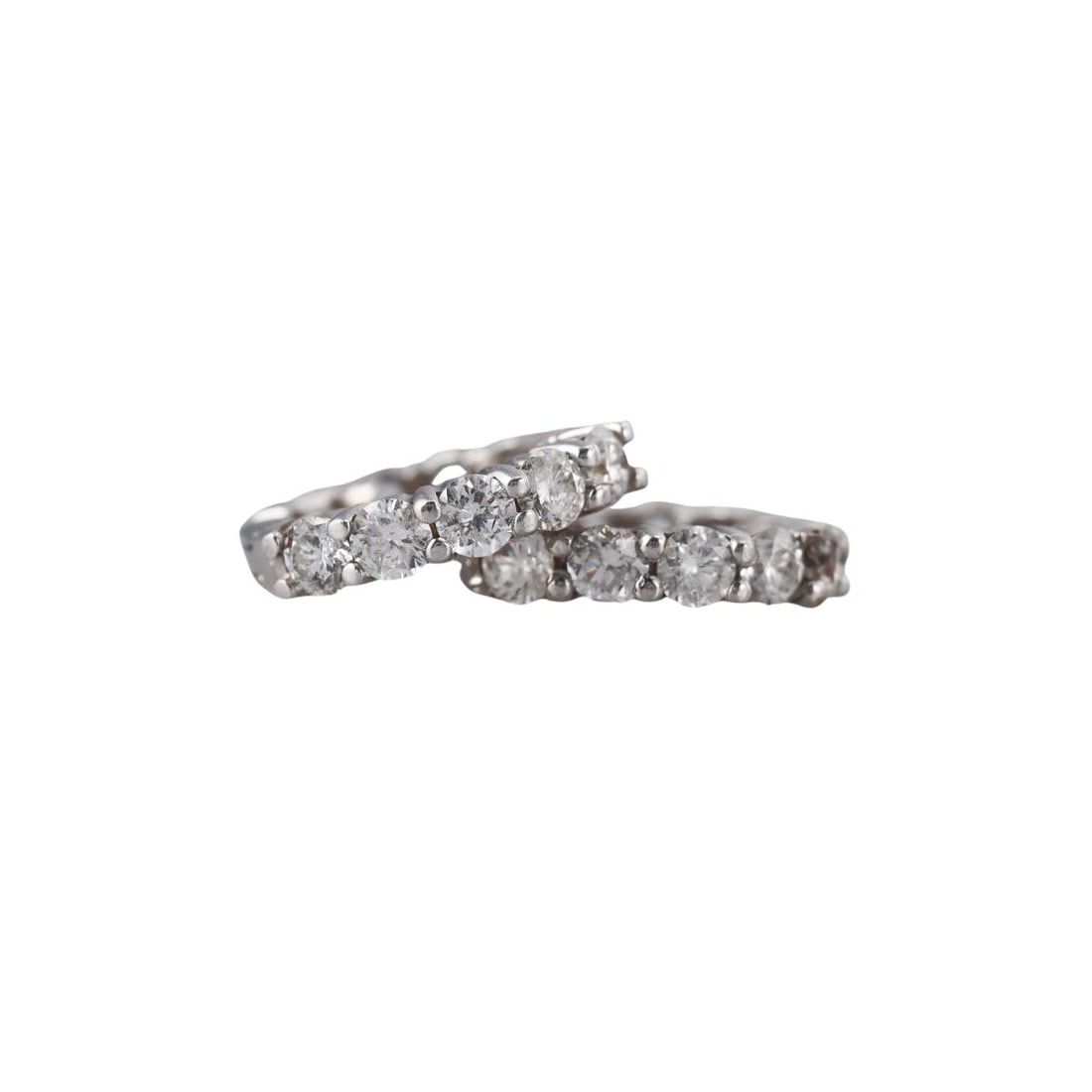 14k Gold 1.40ctw Diamond Hoop Earrings: Metal : 14k White Gold Designer : Not Signed Gemstone : Diamonds approx. 1.40ctw. Measurements : Earrings are 18mm in diameter, slightly bent/off round, not visible when worn. Marked: