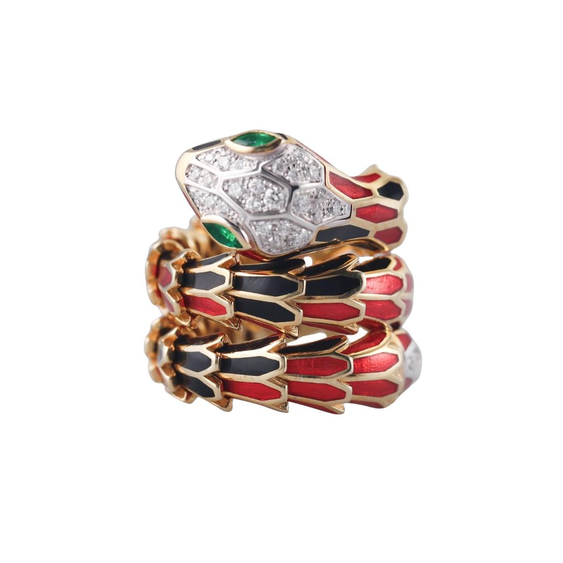 Alexis NY 18k Gold Silver Enamel Diamond Snake Coil Wrap Ring (1 of 5)