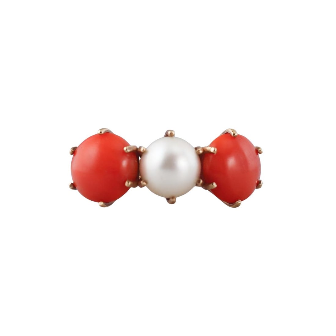 Antique Victorian 14k Gold Pearl Coral Ring: Metal : 14k Yellow Gold Designer : Not Signed Gemstone : Coral 10mm, Pearl 8.7mm. Measurements : Ring size Marked: : 14k. Weight: : 6.7 grams Condition: :