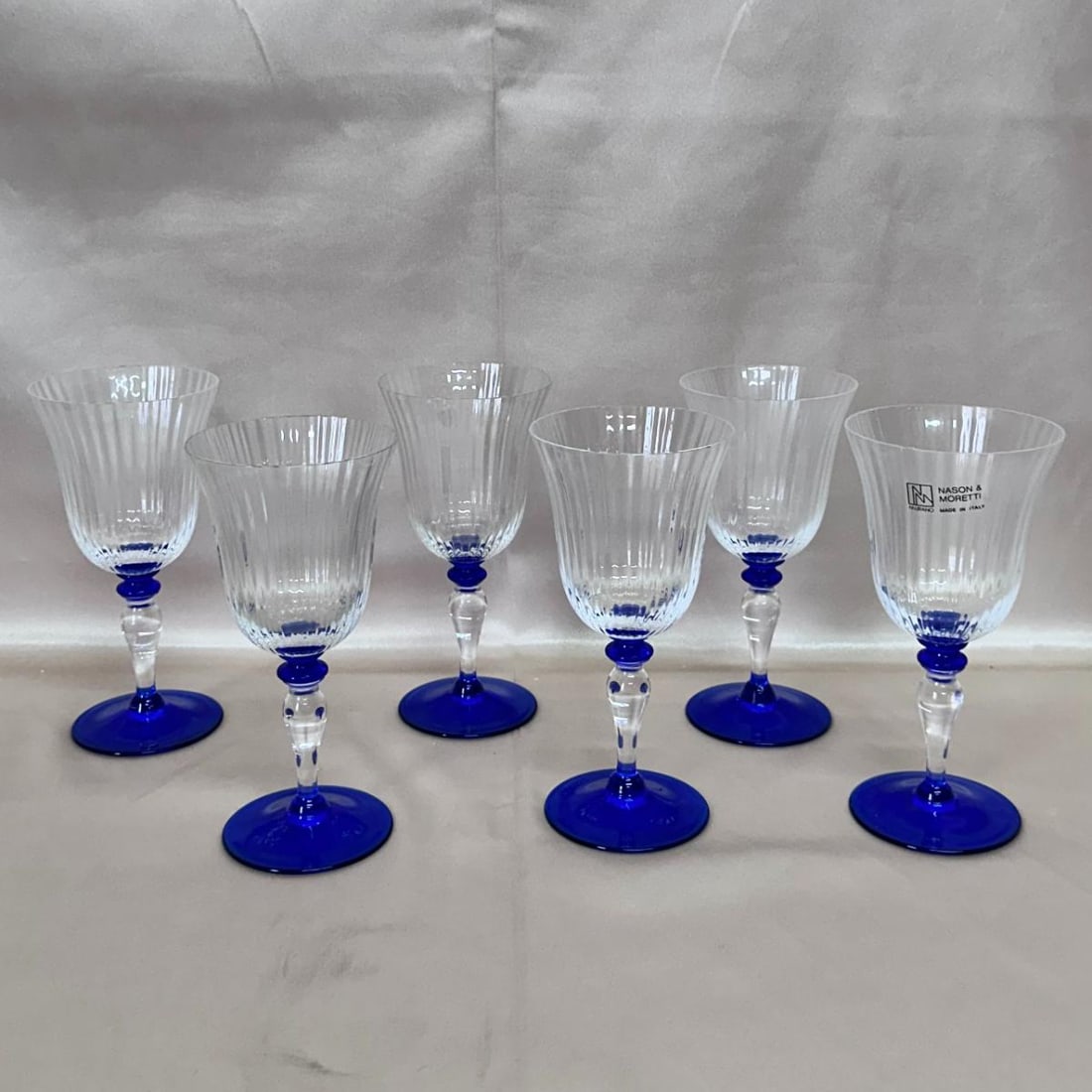 Set of 12 Nason Moretti Murano Glass Goblet Clear & Blue (1 of 8)