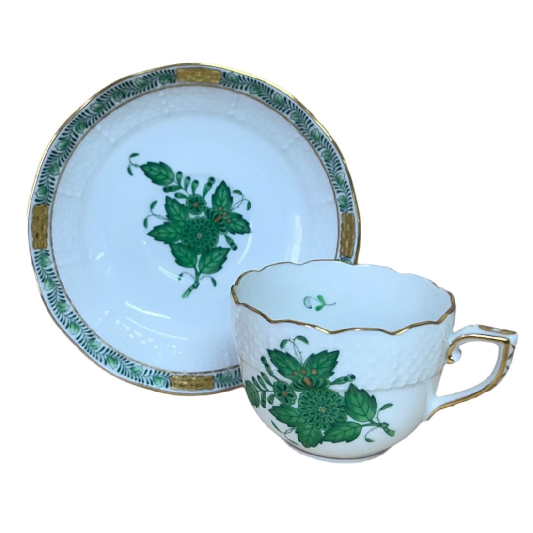 24pc for 12 Herend Chinese Bouquet Green Porcelain Flat Demitasse Cup & Saucer Set (1 of 6)